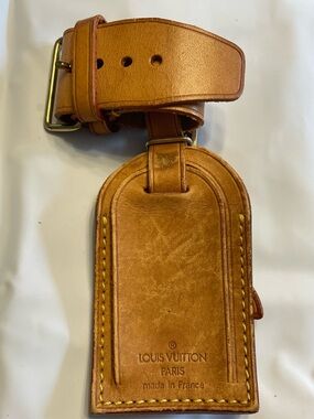 Louis Vuitton Tan Leather Luggage Tag with Strap